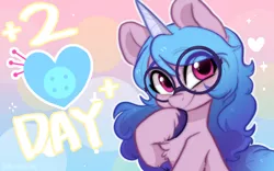 Size: 1920x1200 | Tagged: safe, artist:colorfulcolor233, derpibooru import, part of a set, izzy moonbow, pony, unicorn, bust, chest fluff, countdown, cute, cutie mark, female, g5, glasses, heart, hoof on chin, image, izzybetes, jpeg, looking at you, mare, round glasses, smiling, solo