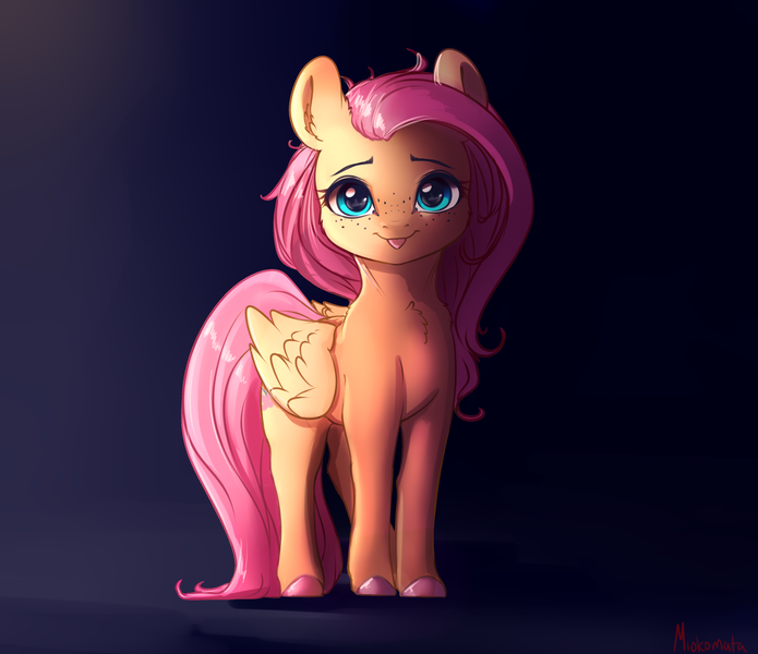 Size: 3588x3096 | Tagged: safe, artist:miokomata, derpibooru import, fluttershy, pegasus, pony, :3, :p, cheek fluff, chest fluff, colored hooves, cute, daaaaaaaaaaaw, ear fluff, female, folded wings, freckles, freckleshy, full face view, high res, image, looking at you, mare, png, shyabetes, smiling, solo, standing, tongue out, wings