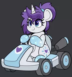 Size: 522x560 | Tagged: safe, artist:partylikeanartist, derpibooru import, oc, oc:indigo wire, unofficial characters only, pony, unicorn, cart, driving, eye clipping through hair, eyebrows, eyebrows visible through hair, go kart, gradient hooves, image, jpeg, kart, mario kart, ponytail, sitting, solo