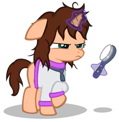Size: 3120x3180 | Tagged: safe, artist:strategypony, derpibooru import, oc, oc:chloe adore, unofficial characters only, pony, unicorn, brush, clothes, cute, female, filly, floppy ears, glow, glowing horn, hairbrush, horn, image, magic, messy mane, png, raised hoof, robe, scowl, simple background, telekinesis, transparent background, unamused, unicorn oc, younger