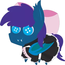 Size: 5758x5754 | Tagged: safe, artist:tikibat, derpibooru import, oc, oc:stardust, oc:stardust(cosmiceclipse), unofficial characters only, bat pony, pony, bat pony oc, bat wings, clothes, derpibooru exclusive, dress, ear fluff, eyeshadow, fangs, image, maid, makeup, male, membranous wings, plushy ponies, png, simple background, slit pupils, socks, solo, stallion, striped socks, transparent background, wings
