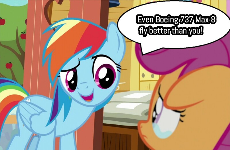 Size: 2948x1928 | Tagged: safe, derpibooru import, edit, edited screencap, screencap, rainbow dash, scootaloo, pegasus, pony, the last crusade, abuse, clubhouse, crusaders clubhouse, crying, dialogue, female, filly, floppy ears, folded wings, image, jpeg, mare, open mouth, sad, scootabuse, speech bubble, wings