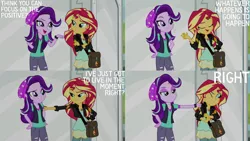 Size: 1280x720 | Tagged: safe, derpibooru import, edit, edited screencap, editor:quoterific, screencap, starlight glimmer, sunset shimmer, equestria girls, mirror magic, spoiler:eqg specials, eyes closed, female, geode of empathy, hand on hip, image, jewelry, jpeg, magical geodes, necklace, one eye closed, open mouth, smiling