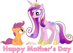 Size: 835x608 | Tagged: safe, artist:bronybyexception, derpibooru import, princess cadance, scootaloo, alicorn, pegasus, pony, caption, cutie mark, deviantart, female, filly, image, image macro, mare, monochrome, mothers day 2017, non canon, png, princess of love, simple background, text, transparent background, vector