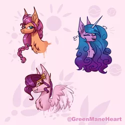 Size: 3000x3000 | Tagged: safe, artist:greenmaneheart, derpibooru import, izzy moonbow, pipp petals, sunny starscout, earth pony, pegasus, pony, unicorn, bust, eyebrows, eyebrows visible through hair, female, g5, grin, high res, image, looking at you, one eye closed, open mouth, open smile, png, portrait, smiling, smiling at you, spread wings, trio, trio female, wings, wink, winking at you
