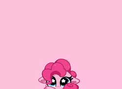 Size: 5136x3760 | Tagged: safe, artist:kittyrosie, derpibooru import, pinkie pie, earth pony, pony, cute, diapinkes, female, floppy ears, image, looking at you, mare, peekaboo, pink background, png, ponk, simple background, solo
