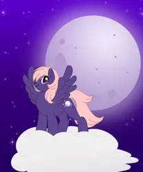 Size: 832x1000 | Tagged: safe, artist:akuoreo, derpibooru import, oc, unofficial characters only, pegasus, pony, cloud, female, full moon, image, mare, moon, on a cloud, png, solo, standing on a cloud