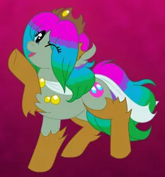 Size: 930x1000 | Tagged: safe, artist:akuoreo, derpibooru import, oc, unofficial characters only, earth pony, pony, clothes, crown, eye clipping through hair, female, image, jewelry, mare, multicolored hair, one eye closed, png, raised hoof, regalia, shoes, solo, wink