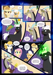 Size: 3259x4607 | Tagged: safe, artist:estories, derpibooru import, discord, fluttershy, oc, oc:alice goldenfeather, oc:fable, oc:golden jewel, oc:möbius, draconequus, pegasus, pony, unicorn, comic:nevermore, angry, brother and sister, comic, cross-popping veins, female, horn, image, male, mother and child, mother and daughter, mother and son, pegasus oc, png, siblings, speech bubble, unicorn oc, wings