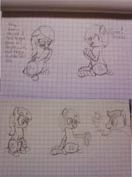 Size: 1281x1715 | Tagged: safe, artist:zombietator, derpibooru import, oc, oc:claire, unofficial characters only, pegasus, pony, bust, clothes, comic, dialogue, female, graph paper, image, lineart, looking back, male, mare, pegasus oc, png, smiling, socks, stallion, striped socks, traditional art, wings