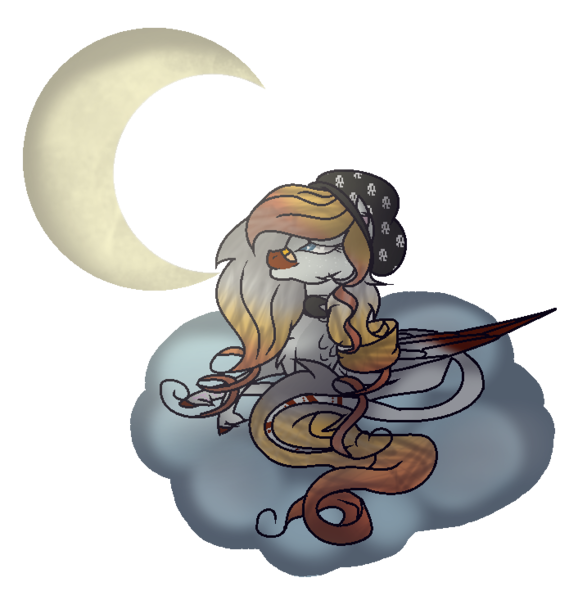 Size: 695x733 | Tagged: safe, artist:aonairfaol, derpibooru import, oc, unofficial characters only, pegasus, pony, beanie, cloud, crescent moon, female, hat, image, mare, moon, on a cloud, pegasus oc, png, simple background, solo, transparent background, wings