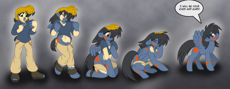 Size: 1400x544 | Tagged: safe, artist:akuoreo, derpibooru import, pony, tau, abstract background, human to pony, image, png, speech bubble, transformation, transformation sequence, warhammer (game), warhammer 40k