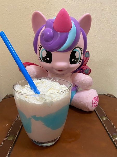 Size: 3024x4032 | Tagged: safe, derpibooru import, photographer:bucephs, princess flurry heart, cute, flurrybetes, image, irl, jpeg, milkshake, photo, toy, unicorn milkshake