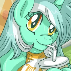 Size: 500x500 | Tagged: safe, artist:akuoreo, derpibooru import, lyra heartstrings, anthro, pony, unicorn, female, icon, image, mare, png, sipping, solo, straw