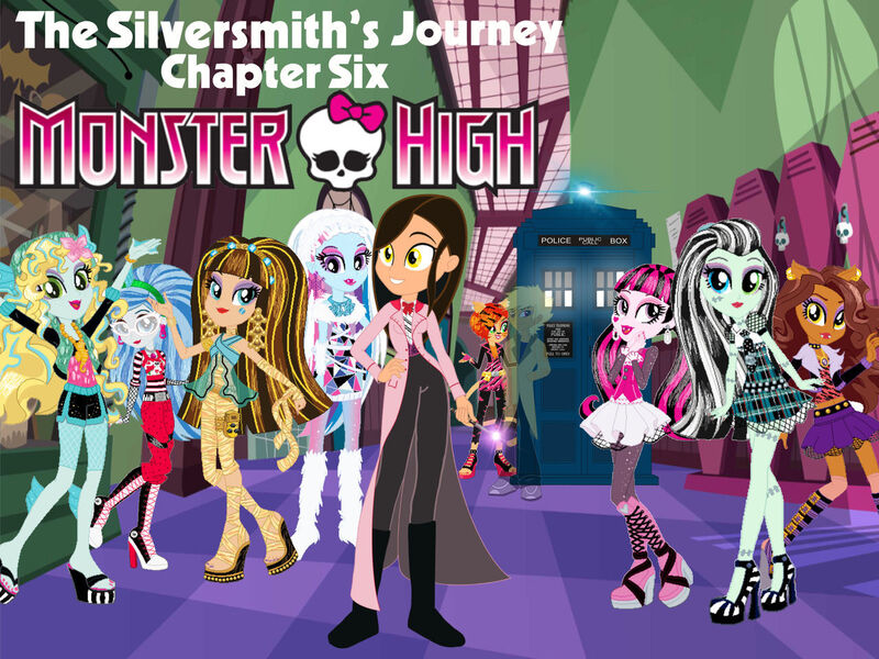 Size: 1280x960 | Tagged: safe, artist:machakar52, artist:vanossfan10, derpibooru import, oc, oc:the silversmith, equestria girls, abby bominable, clawdeen wolf, cleo de nile, crossover, doctor who, draculaura, equestria girls-ified, frankie stein, ghoulia yelps, image, jpeg, lagoona blue, monster high, sonic screwdriver, tardis, time lady, timelord, toralei stripe