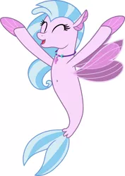 Size: 5000x7045 | Tagged: safe, derpibooru import, screencap, silverstream, seapony (g4), absurd resolution, arms in the air, belly button, cheering, cute, diastreamies, female, happy, image, jewelry, necklace, pearl necklace, png, seapony silverstream, solo, vector