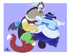 Size: 3300x2550 | Tagged: suggestive, artist:nekocrispy, derpibooru import, discord, oc, oc:mitchy, anthro, blueberry inflation, clothes, crossdressing, femboy, femboy discord, gay, holding, image, inflation, maid, maid discord, male, males only, png