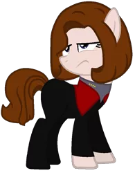 Size: 701x897 | Tagged: artist needed, safe, derpibooru import, ponified, earth pony, pony, clothes, female, image, kathryn janeway, mare, png, simple background, star trek, star trek: voyager, transparent background, uniform