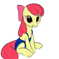 Size: 900x900 | Tagged: safe, artist:j5furry, artist:kloudmutt, derpibooru import, apple bloom, earth pony, pony, clothes, colored, female, filly, image, one-piece swimsuit, png, simple background, sitting, solo, swimsuit, transparent background