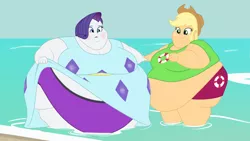 Size: 2560x1440 | Tagged: suggestive, artist:neongothic, derpibooru import, applejack, rarity, equestria girls, amplejack, applefat, bbw, belly, belly button, big belly, bingo wings, blushing, breasts, chubby cheeks, cleavage, clothes, double chin, fat, fat boobs, fat fetish, female, fetish, image, lesbian, lifeguard, morbidly obese, obese, png, rarijack, raritubby, shipping, ssbbw, swimsuit, thighs, thunder thighs, weight gain