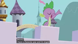 Size: 1920x1080 | Tagged: safe, derpibooru import, edit, edited screencap, screencap, spike, the crystal empire, caption, image, meme, png, the failure song, youtube caption