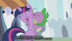 Size: 1920x1080 | Tagged: suggestive, derpibooru import, edit, edited screencap, screencap, spike, twilight sparkle, the crystal empire, blatant lies, canterlot, caption, image, math, meme, png, the failure song, translation, youtube caption