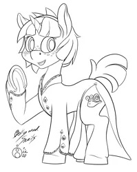Size: 1193x1500 | Tagged: safe, artist:sepiakeys, derpibooru import, snails, pony, clothes, glitter shell, image, monochrome, png, simple background, solo, white background