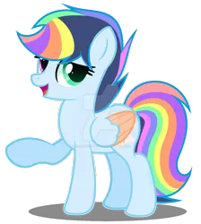 Size: 1024x1141 | Tagged: safe, artist:amicasecretuwu, derpibooru import, oc, oc:cloudy dash, pegasus, pony, colored wings, female, image, mare, offspring, parent:rainbow dash, parent:soarin', parents:soarindash, png, simple background, solo, transparent background, two toned wings, wings