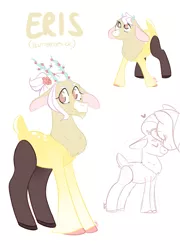 Size: 971x1352 | Tagged: safe, artist:waackery, derpibooru import, fluttershy, oc, oc:eris, draconequus, hybrid, pony, draconequus oc, female, image, interspecies offspring, mare, offspring, parent:discord, parent:fluttershy, parents:discoshy, png, reference sheet, simple background, smiling, white background