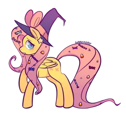 Size: 910x836 | Tagged: safe, artist:waackery, derpibooru import, fluttershy, pegasus, pony, candy, female, food, hat, image, mare, png, signature, solo, witch hat