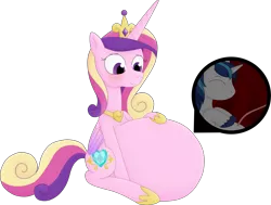 Size: 2639x1995 | Tagged: suggestive, artist:girlsvoreboys, derpibooru import, princess cadance, alicorn, pony, belly, big belly, cadance pregnant with shining armor, cadancepred, cadencepred, commission, commissioner:reversalmushroom, fetish, good clean married vore, image, internal, married couples doing married things, permanent, permapregnant, png, pregdance, pregnant, romance, romantic, simple background, together forever, transparent background, unbirthing, vore, willing vore