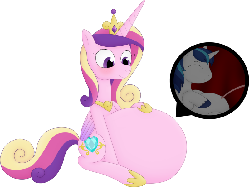 Size: 2652x1995 | Tagged: suggestive, alternate version, artist:girlsvoreboys, derpibooru import, princess cadance, shining armor, alicorn, pony, belly, big belly, cadance pregnant with shining armor, cadancepred, cadencepred, commission, fetish, good clean married vore, image, internal, male, male pregnancy, married couples doing married things, png, pregarmor, pregdance, pregnant, romance, romantic, simple background, transparent background, unbirthing, vore, willing vore