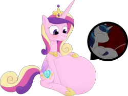 Size: 2652x1995 | Tagged: suggestive, alternate version, artist:girlsvoreboys, derpibooru import, princess cadance, shining armor, alicorn, pony, belly, big belly, cadance pregnant with shining armor, cadancepred, cadencepred, commission, fetish, good clean married vore, image, internal, male, male pregnancy, married couples doing married things, png, pregarmor, pregdance, pregnant, romance, romantic, simple background, transparent background, unbirthing, vore, willing vore