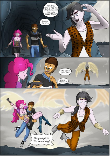 Size: 3541x5016 | Tagged: safe, artist:symptom99, derpibooru import, pinkie pie, oc, oc:copper plume, equestria girls, believe copper plume, canon x oc, clothes, comic, commission, commissioner:imperfectxiii, copperpie, dialogue, female, glasses, happy, image, male, png, shipping, straight, wings