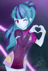Size: 1181x1748 | Tagged: safe, artist:namieart, derpibooru import, sonata dusk, equestria girls, base used, clothes, dress, female, heart, image, one eye closed, png, solo, taco dress, wink