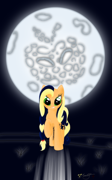 Size: 1933x3101 | Tagged: safe, artist:smilodonkahn, derpibooru import, applejack, nightmare moon, pony, alternate hairstyle, female, fusion, image, moon, png, solo