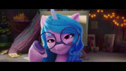 Size: 1920x1080 | Tagged: safe, derpibooru import, screencap, izzy moonbow, pony, unicorn, g5, my little pony: a new generation, spoiler:g5, spoiler:my little pony: a new generation, animated, beautiful, cute, eyebrows, female, glasses, hoof hold, horn, image, izzybetes, korean, mare, moon runes, smiling, solo, sound, unshorn fetlocks, webm