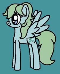 Size: 372x460 | Tagged: safe, artist:rainbowbro58, derpibooru import, medley, pegasus, pony, blue eyes, cute, female, g1, g1 to g4, g4, generation leap, green mane, image, mare, medleybetes, ms paint, png, simple background, smiling, solo, spread wings, standing, tail, teal background, wings