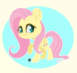 Size: 1280x1218 | Tagged: safe, artist:happyfoxxart, derpibooru import, part of a set, fluttershy, pegasus, pony, blushing, chibi, colored pupils, cute, daaaaaaaaaaaw, female, folded wings, image, looking at you, mare, outline, png, raised hoof, shyabetes, smiling, solo, standing, three quarter view, white outline, wings