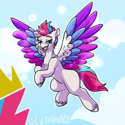 Size: 4000x4000 | Tagged: safe, artist:sexygoatgod, derpibooru import, zipp storm, pegasus, pony, my little pony: a new generation, spoiler:g5, spoiler:my little pony: a new generation, absurd resolution, colored wings, cute, eyebrows, female, fluffy, flying, g5, image, looking at you, mare, open mouth, open smile, png, simple background, smiling, solo, spread wings, tail, unshorn fetlocks, wing fluff, wings