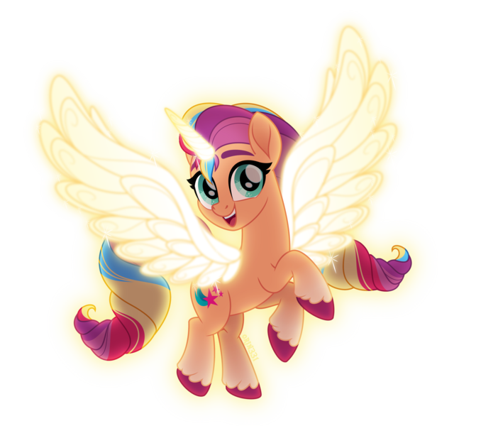 Size: 4000x3540 | Tagged: safe, artist:orin331, derpibooru import, sunny starscout, alicorn, pony, my little pony: a new generation, spoiler:my little pony: a new generation, artificial wings, augmented, female, g5, image, magic, magic horn, magic wings, png, simple background, solo, sunnycorn, transparent background, wings