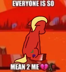 Size: 916x995 | Tagged: safe, artist:summrthundr, derpibooru import, sprout cloverleaf, earth pony, pony, my little pony: a new generation, spoiler:my little pony: a new generation, clone high, funny, g5, image, meme, png, ponified meme, sad, sitting