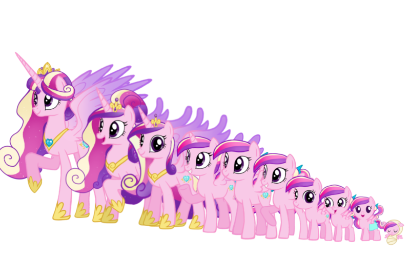 Size: 872x546 | Tagged: safe, artist:soft_angel, derpibooru import, princess cadance, alicorn, pegasus, pony, age progression, baby, baby pony, crown, crystal heart, diaper, evolution, female, filly, hoof shoes, image, jewelry, mare, png, raised hoof, regalia, simple background, smiling, teenager, transparent background, ultimate cadance