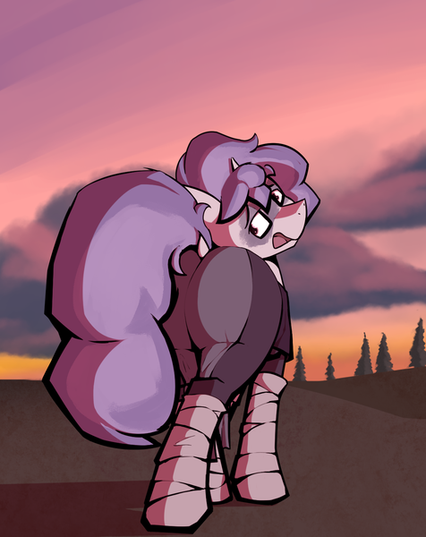 Size: 1125x1418 | Tagged: suggestive, artist:triplesevens, derpibooru import, oc, oc:triple sevens, unofficial characters only, pony, unicorn, butt, face paint, fantasy class, image, lidded eyes, looking back, male, male focus, outdoors, png, solo, solo focus, sunset