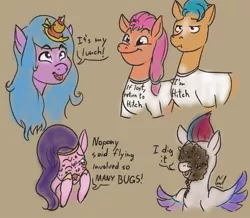 Size: 932x812 | Tagged: safe, artist:phillipfga, derpibooru import, hitch trailblazer, izzy moonbow, pipp petals, sunny starscout, zipp storm, insect, pegasus, unicorn, apple, banana, food, g5, image, jpeg, mane five (g5), orange, strawberry