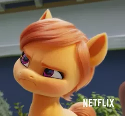 Size: 1515x1408 | Tagged: safe, derpibooru import, screencap, earth pony, pony, my little pony: a new generation, angry, colt, cropped, g5, image, male, netflix logo, png, solo