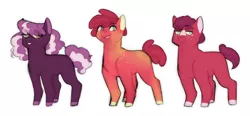 Size: 1492x692 | Tagged: safe, artist:elf-hollow, derpibooru import, oc, oc:bing cherry, oc:rainier, oc:sugar beats, earth pony, pony, colt, female, filly, image, male, offspring, parent:big macintosh, parent:cheerilee, parents:cheerimac, png, siblings, simple background, white background