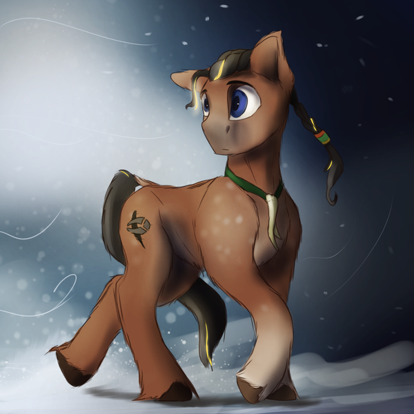 Size: 2160x2160 | Tagged: safe, artist:tenebrisnoctus, derpibooru import, oc, unofficial characters only, earth pony, pony, image, male, png, snow, snowfall, solo, stallion, unshorn fetlocks