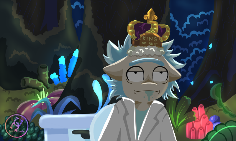 Size: 2000x1200 | Tagged: questionable, artist:julie25609, derpibooru import, ponified, pony, but why, crown, drool, image, jewelry, png, ponified scene, regalia, rick and morty, rick sanchez, scene interpretation, the old man and the seat, toilet