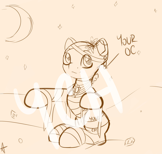 Size: 4200x4000 | Tagged: safe, artist:appleneedle, derpibooru import, oc, pony, art, auction, character, clothes, commission, costume, digital, draw, drawing, fanart, halloween, halloween ych, holiday, image, jewels, jpeg, mummy, paint, painting, sand, your character here